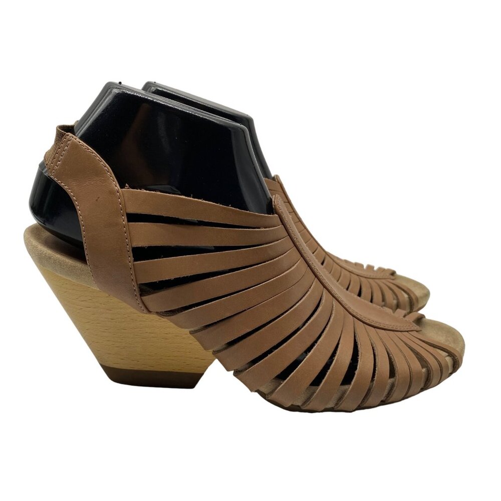 Camper Rachael brown Leather Strappy beech wood wedge Heel Women's EU 39/us 8.5